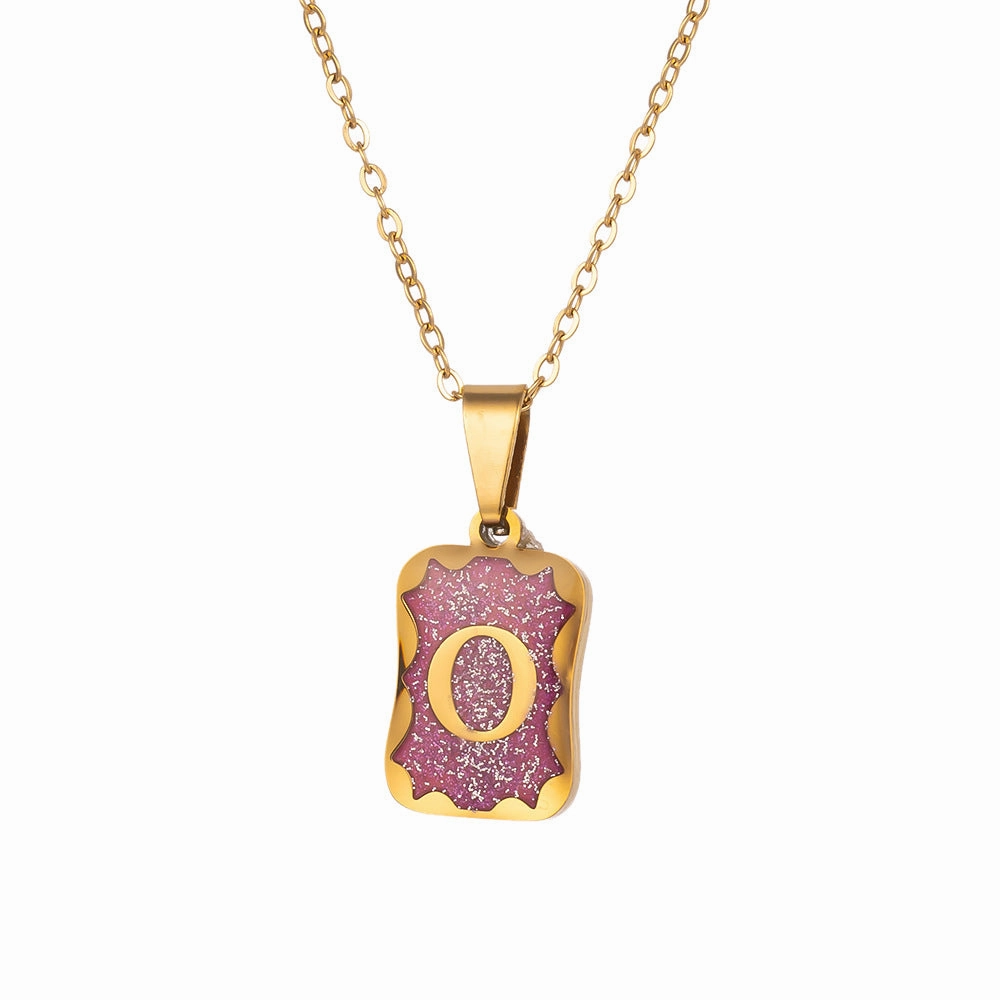 Wholesale Purple Small Square Brand Pendant Titanium Steel Necklace