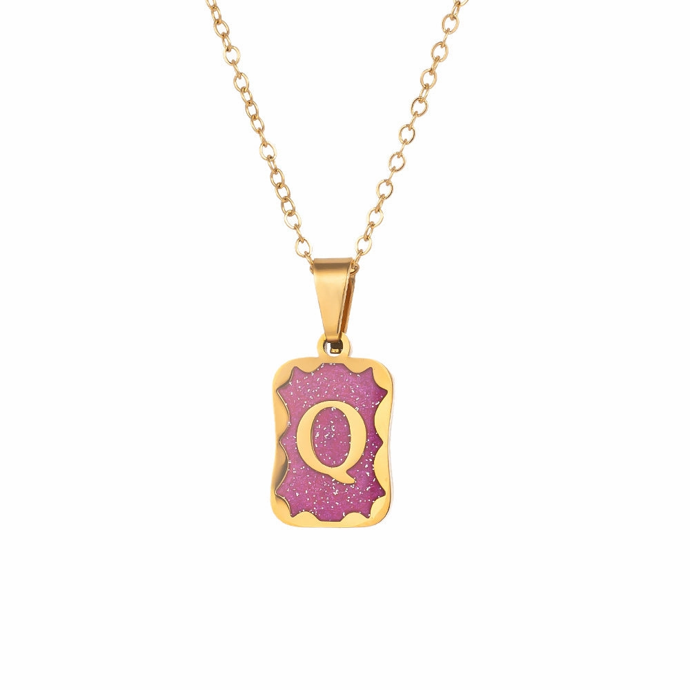 Wholesale Purple Small Square Brand Pendant Titanium Steel Necklace