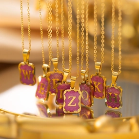 Wholesale Purple Small Square Brand Pendant Titanium Steel Necklace