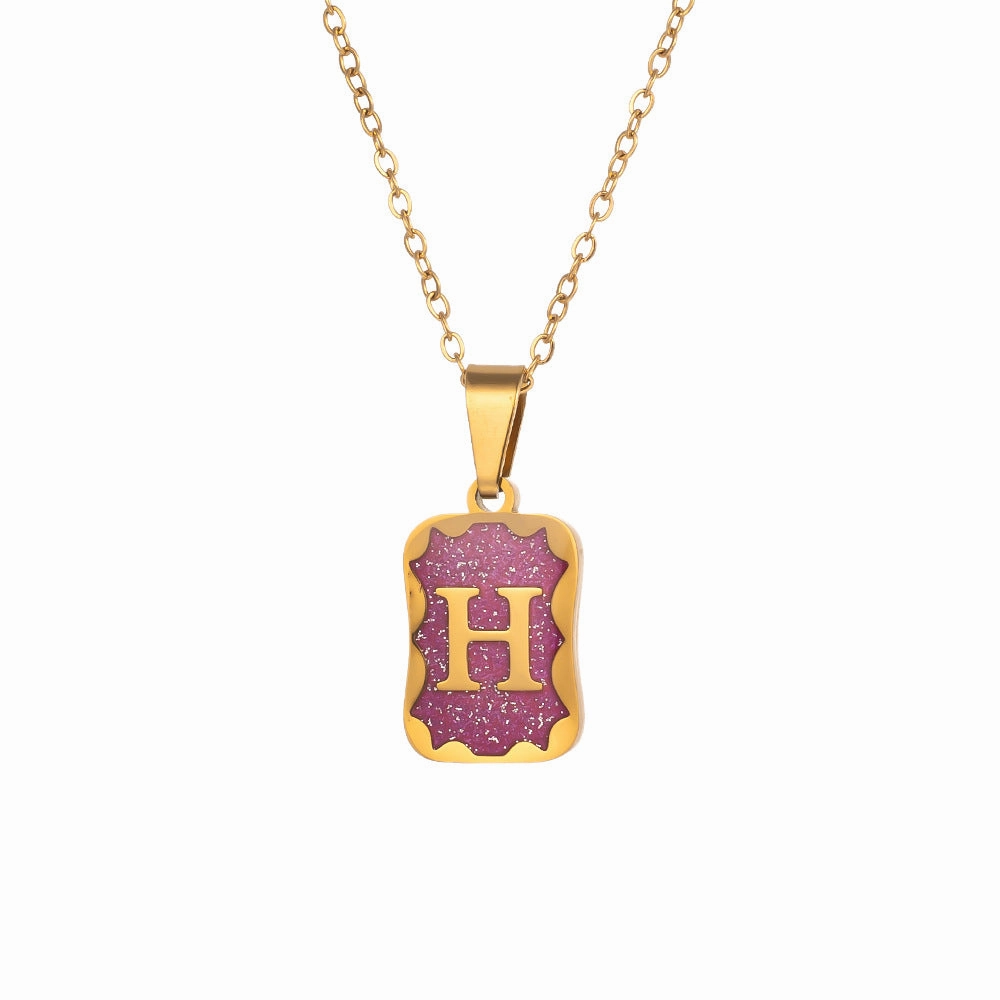 Wholesale Purple Small Square Brand Pendant Titanium Steel Necklace