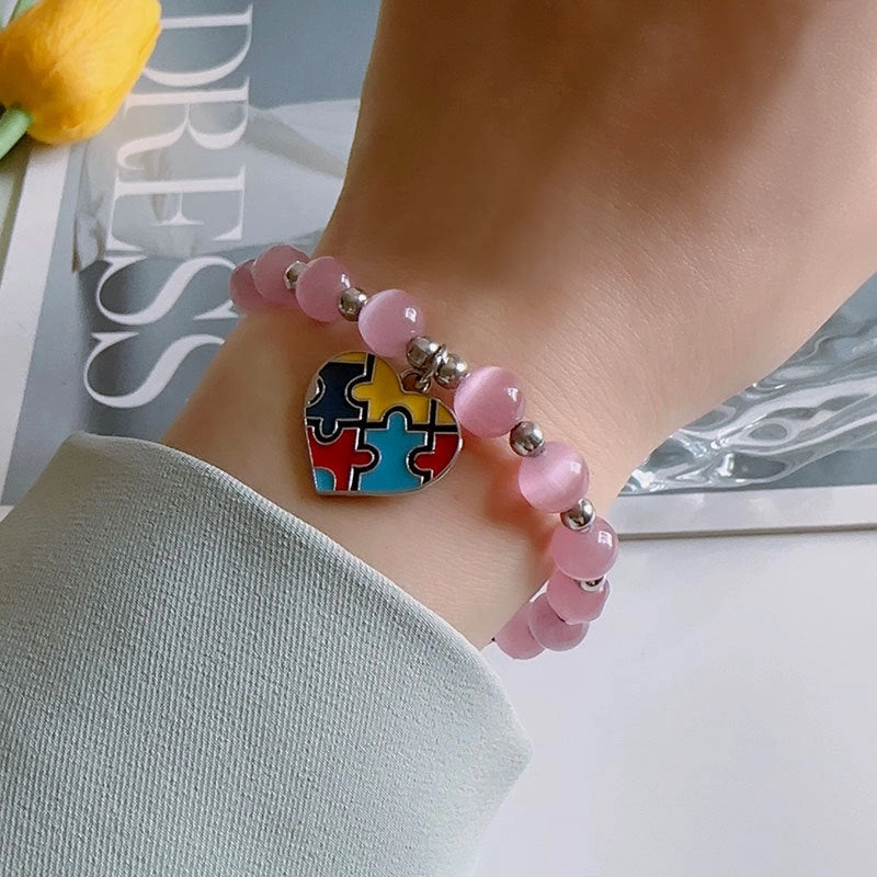 Wholesale Puzzle Love Pendant Pink Opal Bracelet