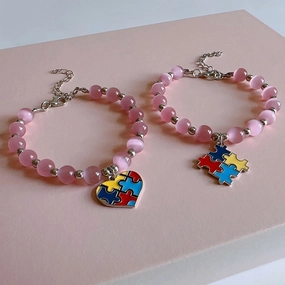 Wholesale Puzzle Love Pendant Pink Opal Bracelet