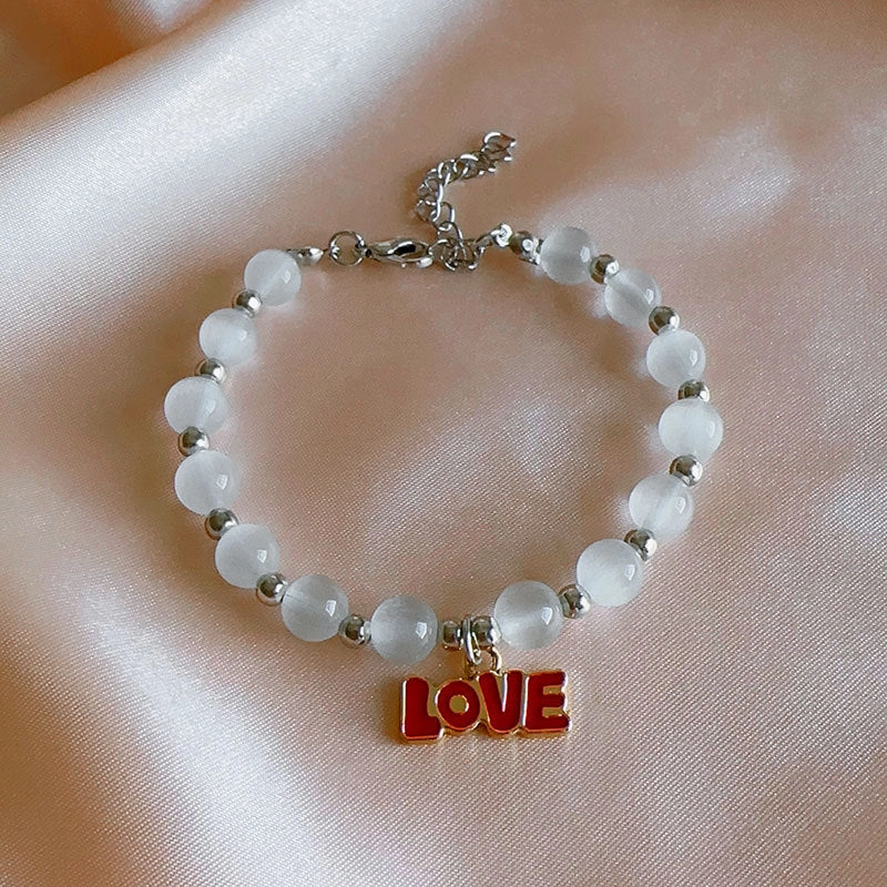 Wholesale Puzzle Love Pendant Pink Opal Bracelet