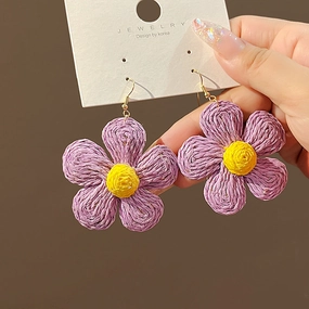 Wholesale Raffia Flower Alloy Earrings