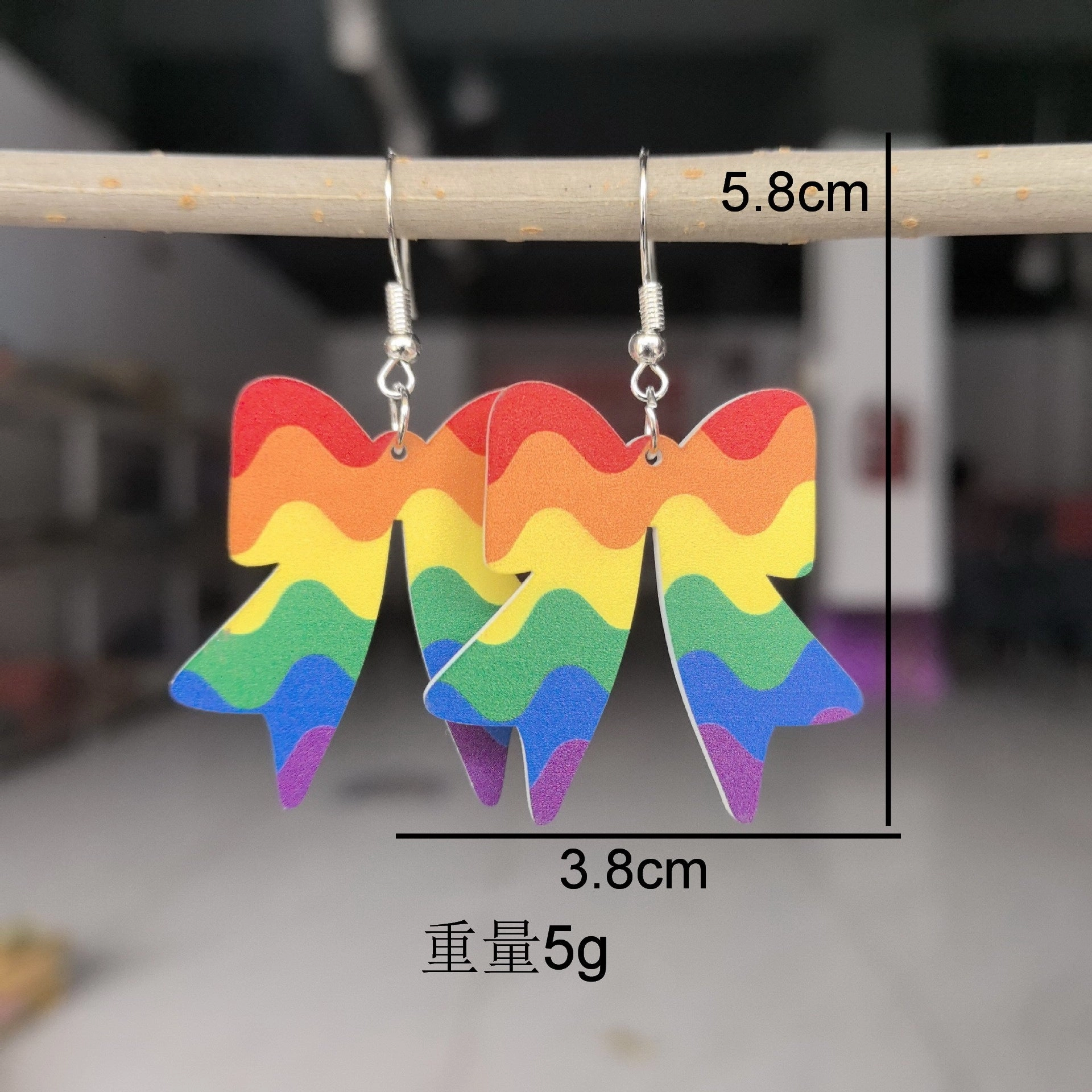 Wholesale Rainbow Acrylic Valentine's Day Six Color Bow Earrings
