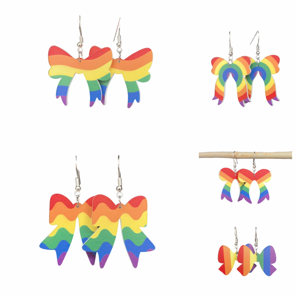 Wholesale Rainbow Acrylic Valentine's Day Six Color Bow Earrings