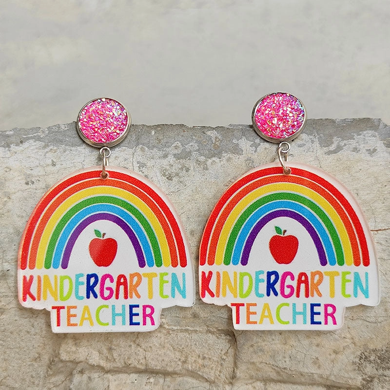 Wholesale Rainbow Apple Leopard Print Glitter Acrylic Earrings