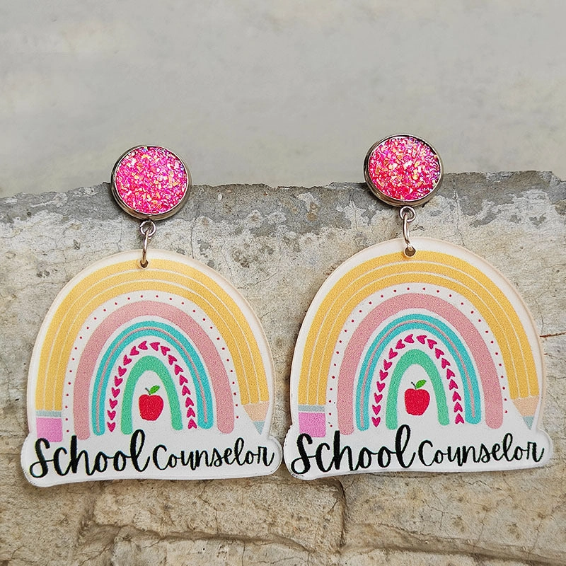 Wholesale Rainbow Apple Leopard Print Glitter Acrylic Earrings