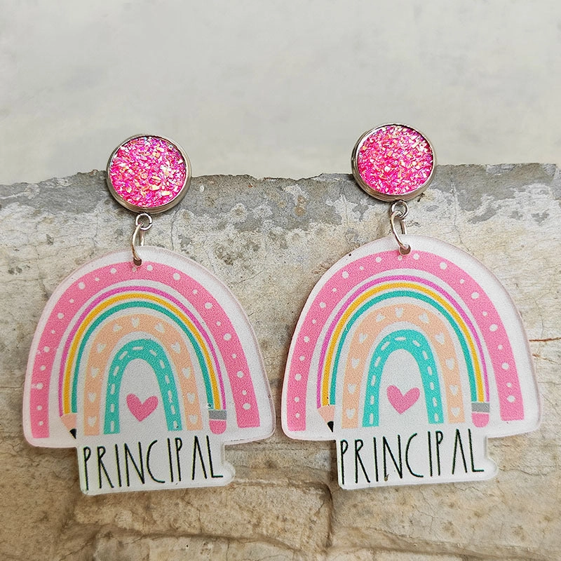 Wholesale Rainbow Apple Leopard Print Glitter Acrylic Earrings
