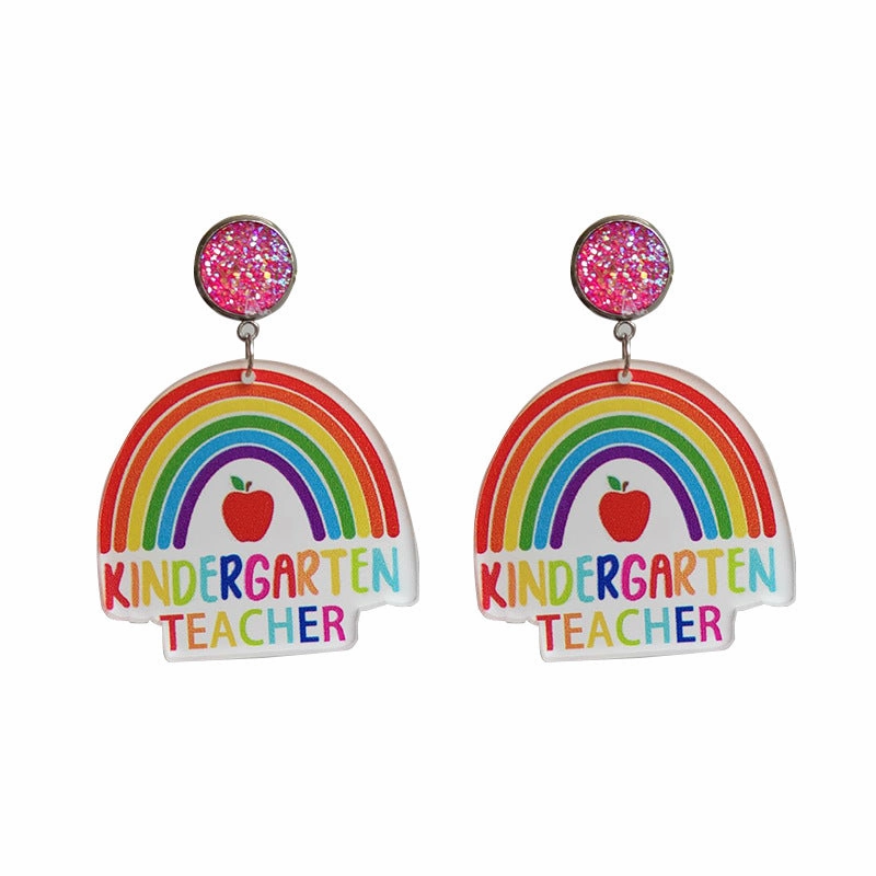 Wholesale Rainbow Apple Leopard Print Glitter Acrylic Earrings