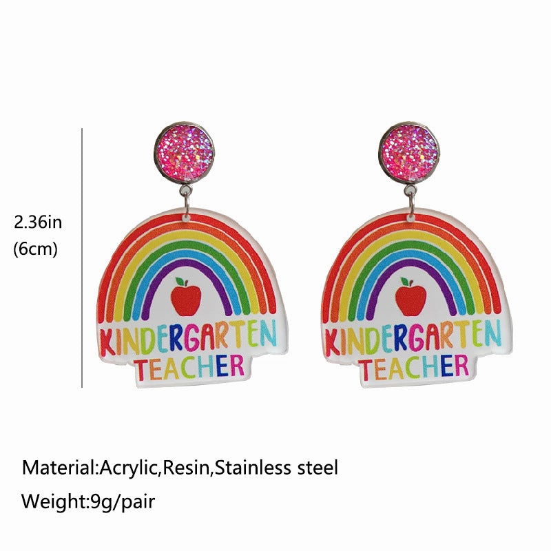 Wholesale Rainbow Apple Leopard Print Glitter Acrylic Earrings