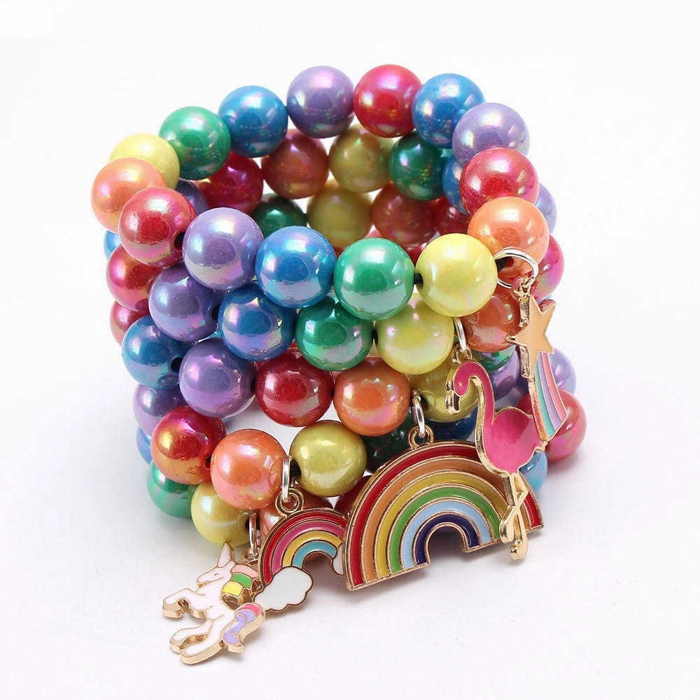 Wholesale Rainbow Beaded Alloy Kids Bracelet