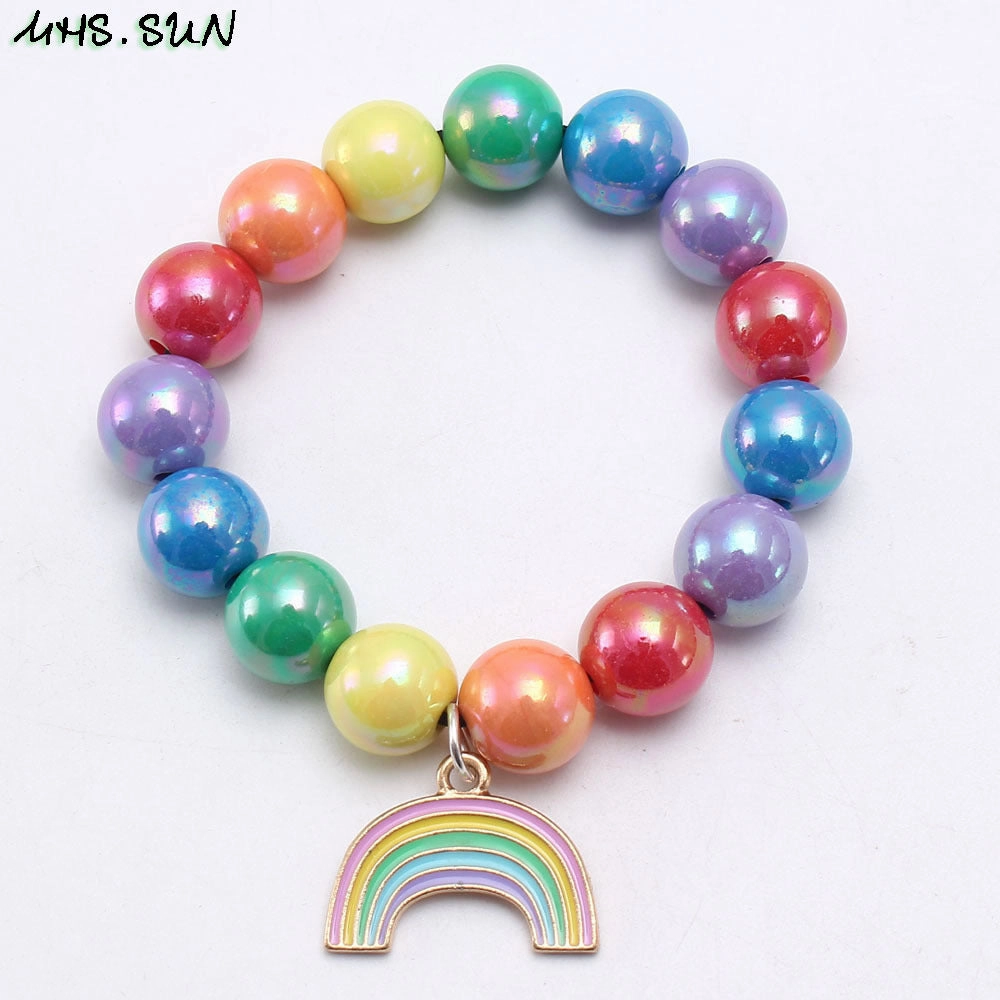 Wholesale Rainbow Beaded Alloy Kids Bracelet