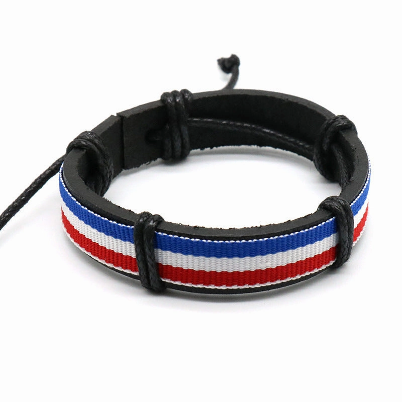 Wholesale Rainbow Blue White Red Leather Hand Woven Bracelet