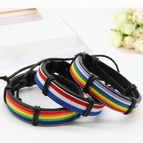 Wholesale Rainbow Blue White Red Leather Hand Woven Bracelet