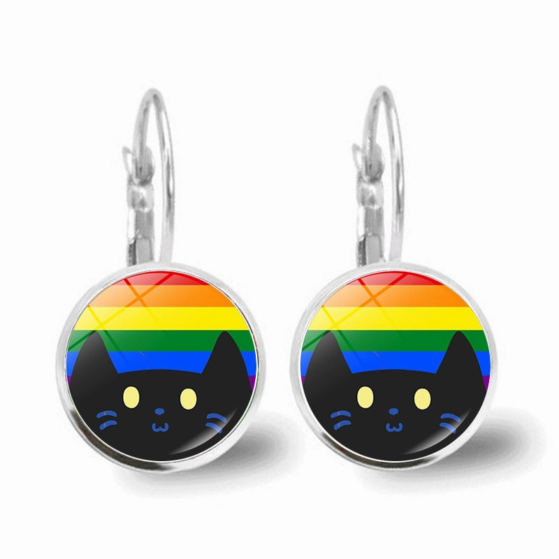 Wholesale Rainbow Cat Alloy Earrings