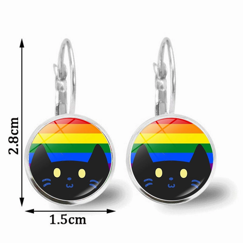 Wholesale Rainbow Cat Alloy Earrings