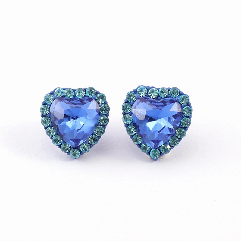 Wholesale Rainbow Color Heart Diamond Copper Ear Studs