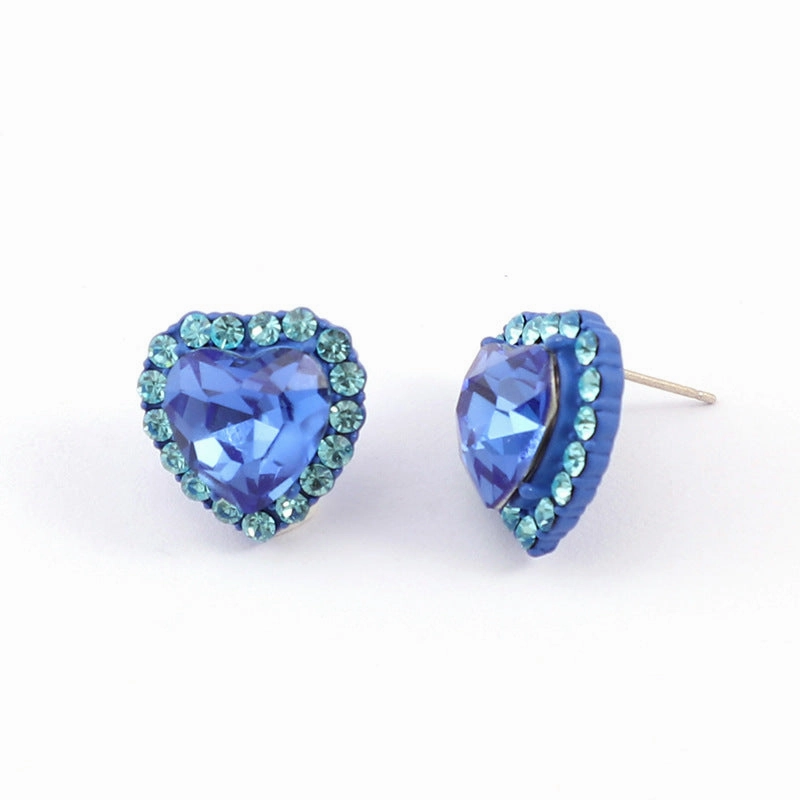Wholesale Rainbow Color Heart Diamond Copper Ear Studs