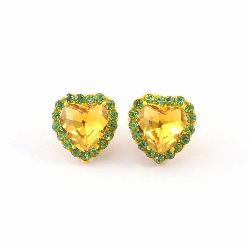 Wholesale Rainbow Color Heart Diamond Copper Ear Studs