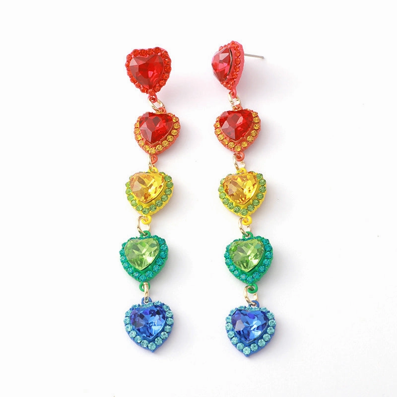 Wholesale Rainbow Color Heart Diamond Copper Ear Studs