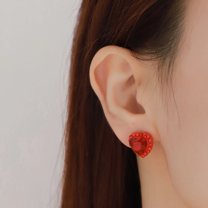 Wholesale Rainbow Color Heart Diamond Copper Ear Studs