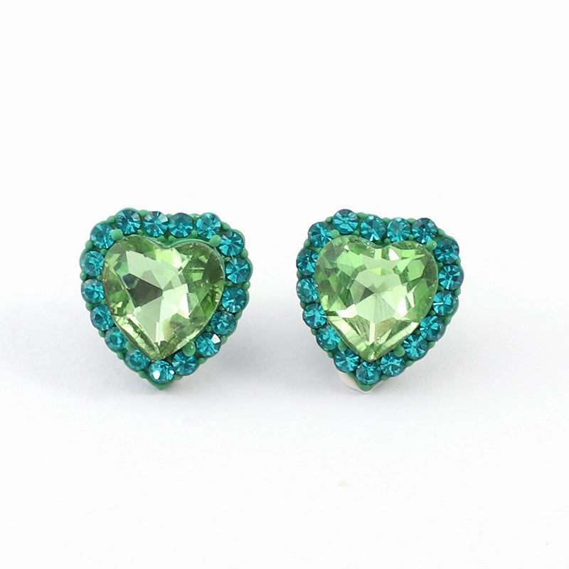 Wholesale Rainbow Color Heart Diamond Copper Ear Studs