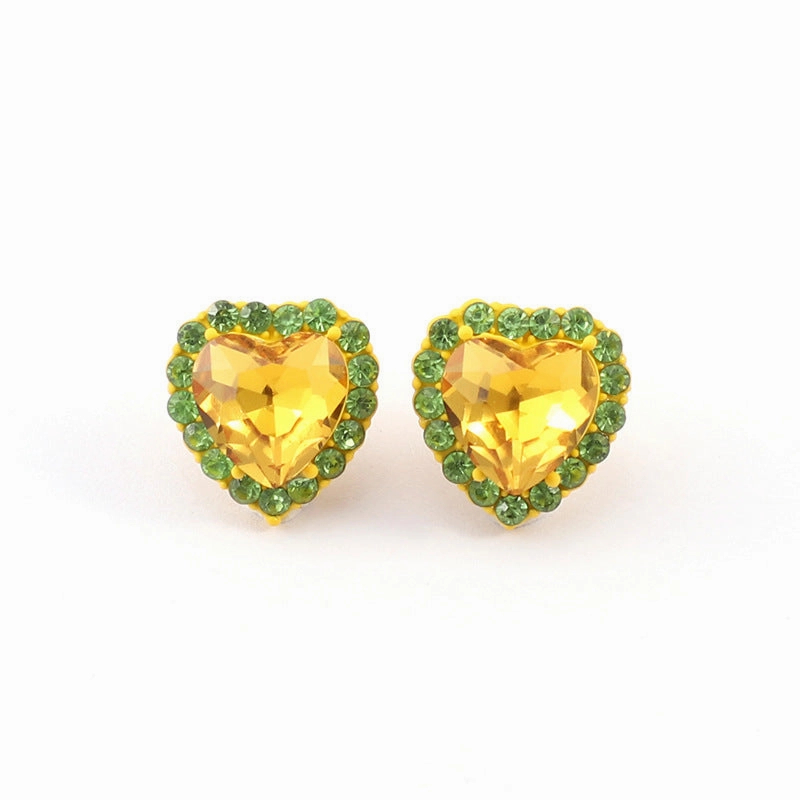 Wholesale Rainbow Color Heart Diamond Copper Ear Studs