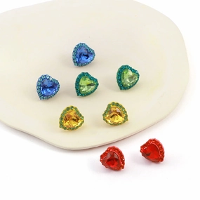 Wholesale Rainbow Color Heart Diamond Copper Ear Studs