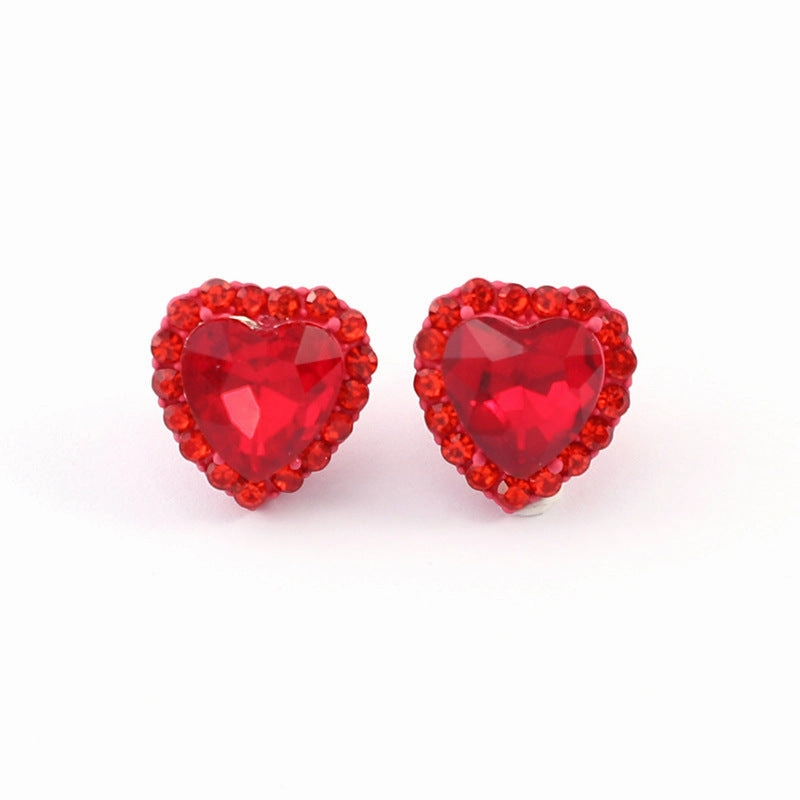 Wholesale Rainbow Color Heart Diamond Copper Ear Studs