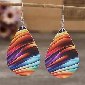Wholesale Rainbow Color Leather Drop Earrings