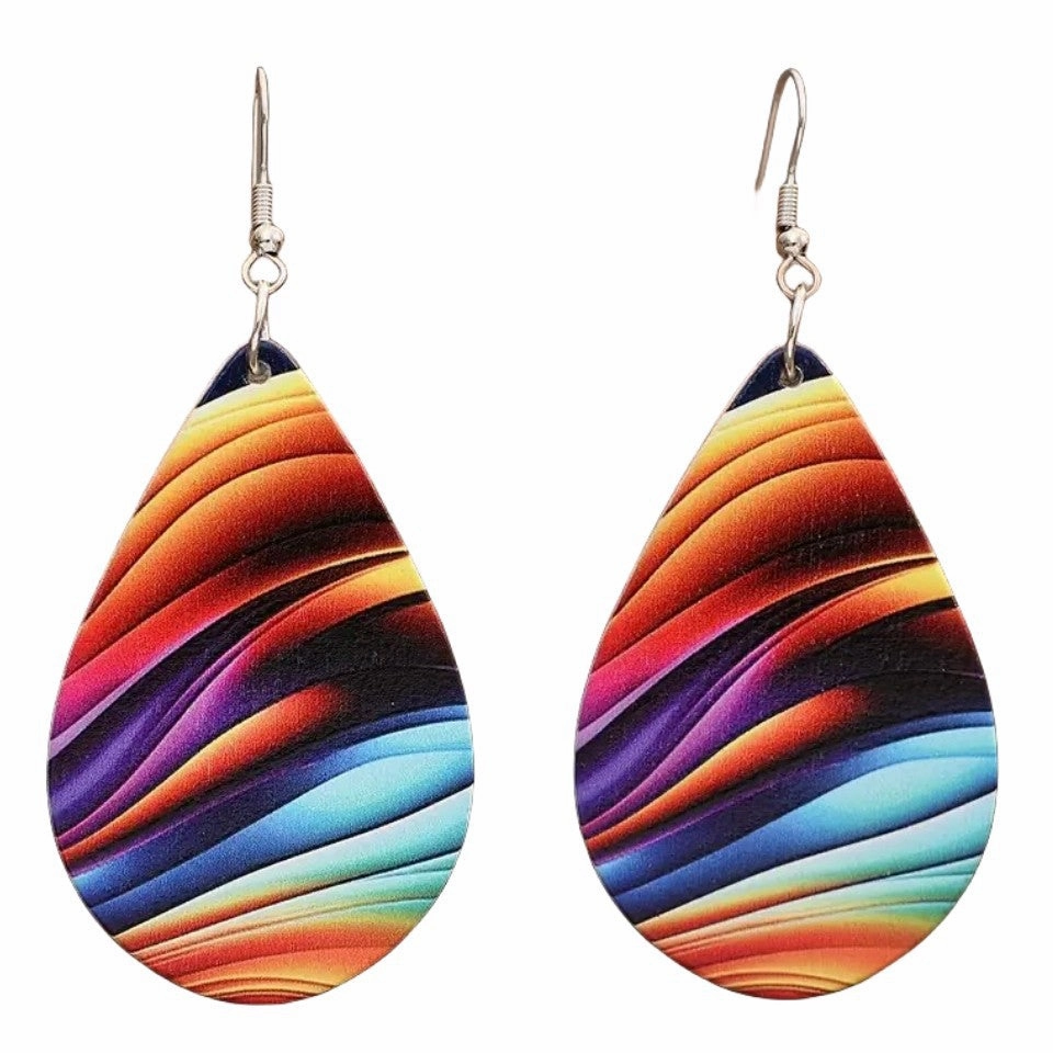 Wholesale Rainbow Color Leather Drop Earrings