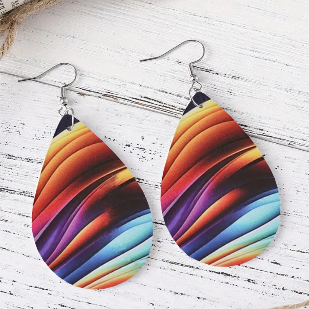 Wholesale Rainbow Color Leather Drop Earrings