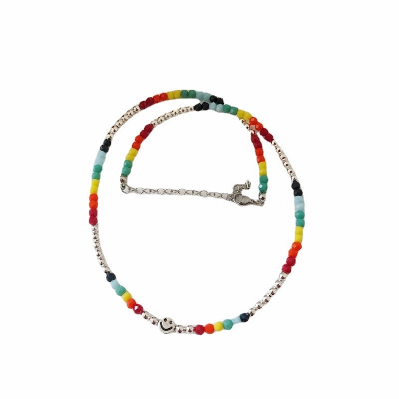 Wholesale Rainbow Crystal Beaded Smiley Necklaces