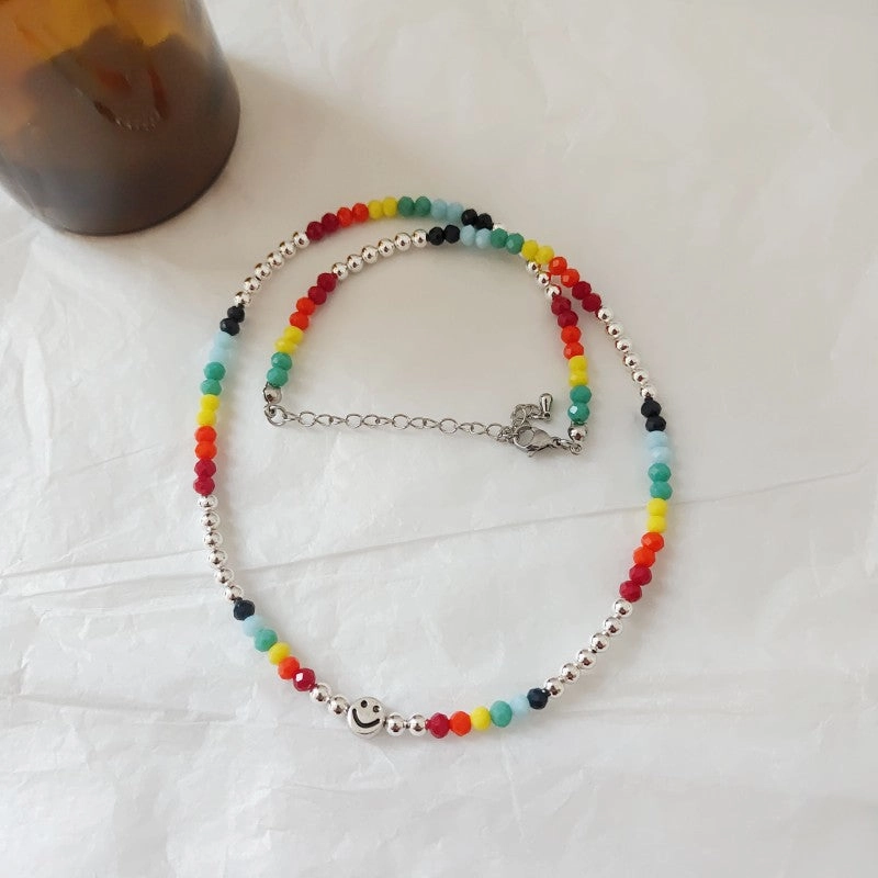 Wholesale Rainbow Crystal Beaded Smiley Necklaces