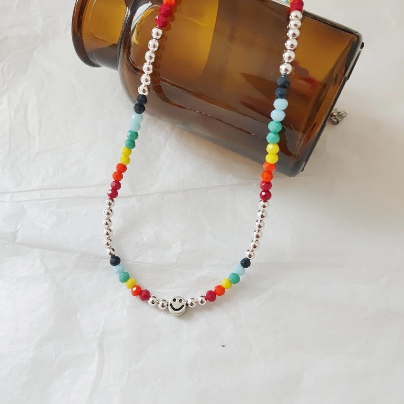 Wholesale Rainbow Crystal Beaded Smiley Necklaces