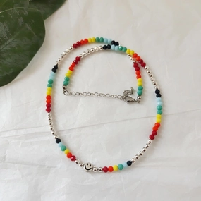 Wholesale Rainbow Crystal Beaded Smiley Necklaces