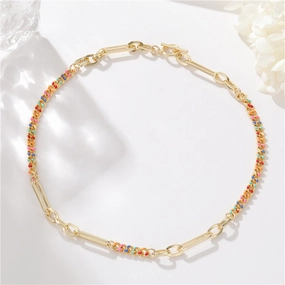 Wholesale Rainbow Cuban Chain Stitching Gold Plated Necklace Clavicle Chain