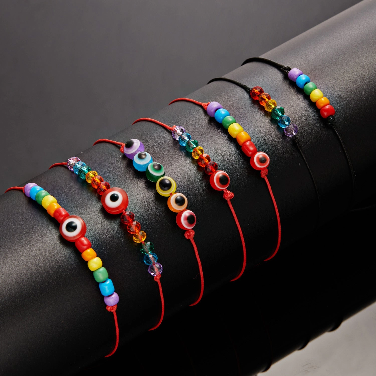 Wholesale Rainbow Eyes Paper Card Couple Crystals 2 Pack Woven Adjustable Set Bracelet