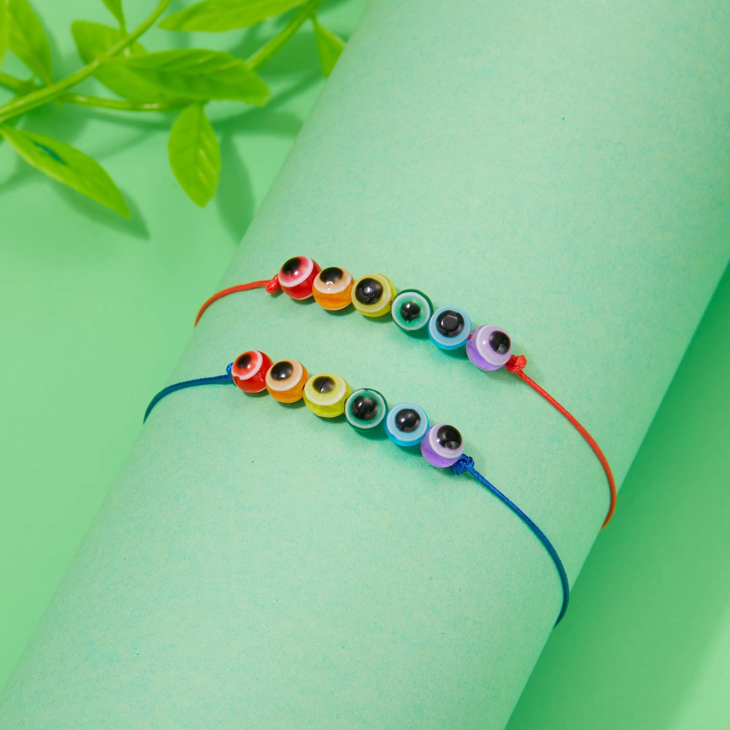 Wholesale Rainbow Eyes Paper Card Couple Crystals 2 Pack Woven Adjustable Set Bracelet