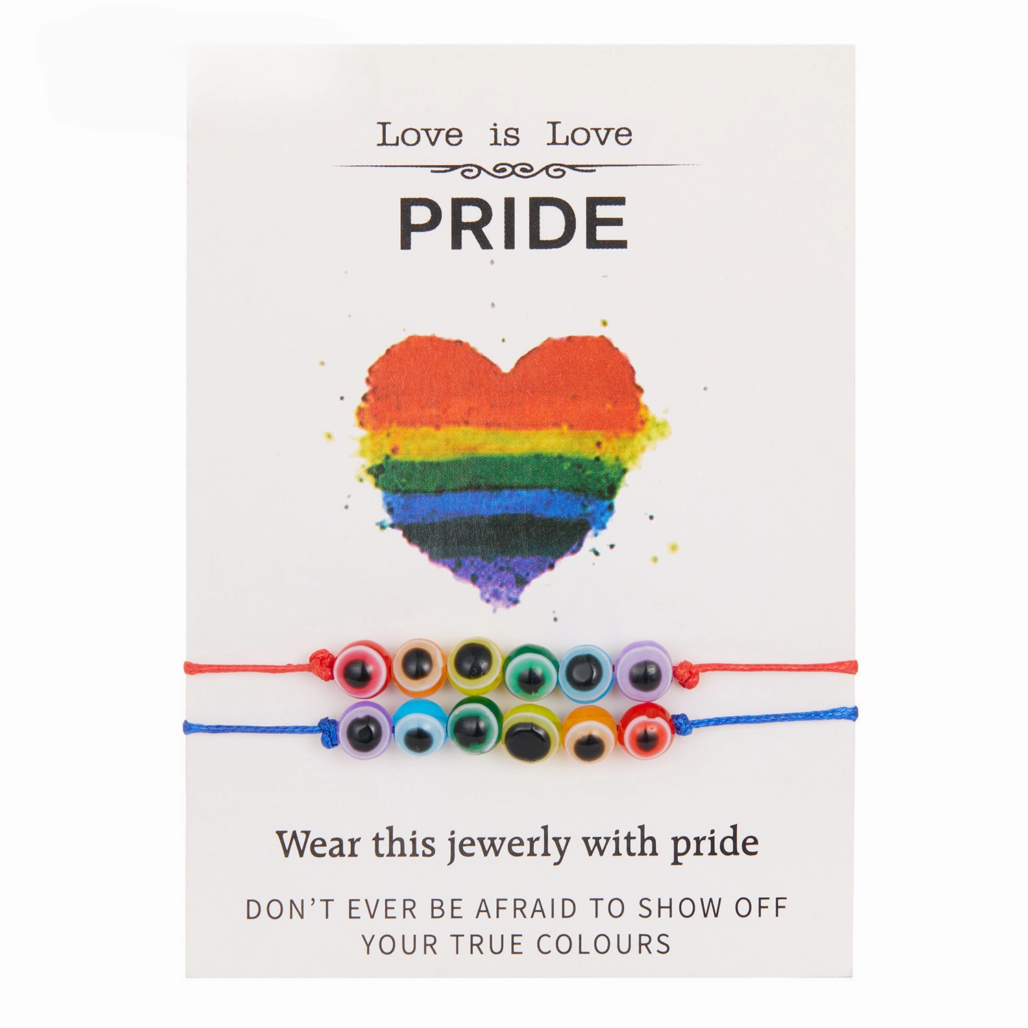 Wholesale Rainbow Eyes Paper Card Couple Crystals 2 Pack Woven Adjustable Set Bracelet