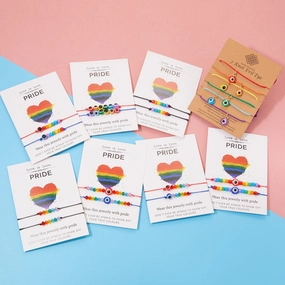 Wholesale Rainbow Eyes Paper Card Couple Crystals 2 Pack Woven Adjustable Set Bracelet