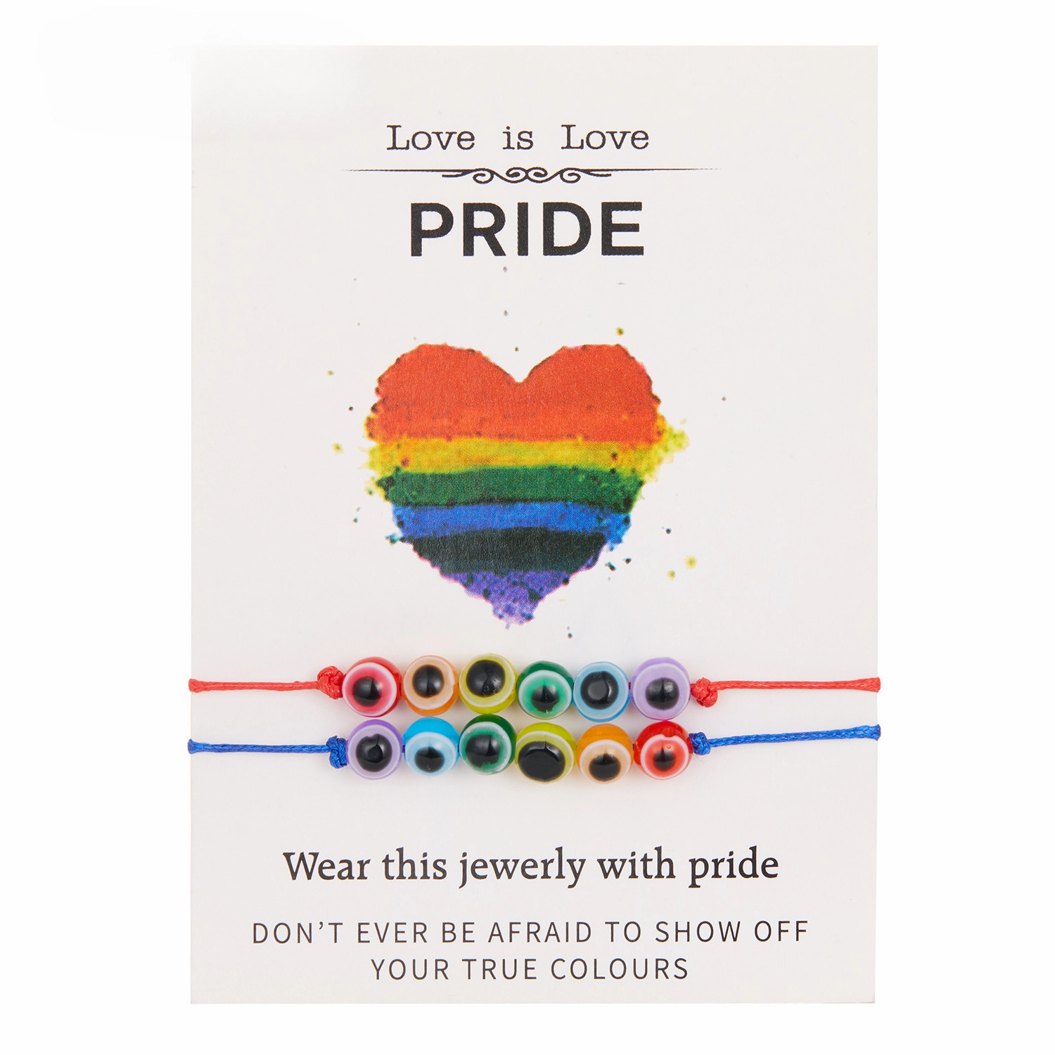Wholesale Rainbow Eyes Paper Card Couple Crystals 2 Pack Woven Adjustable Set Bracelet