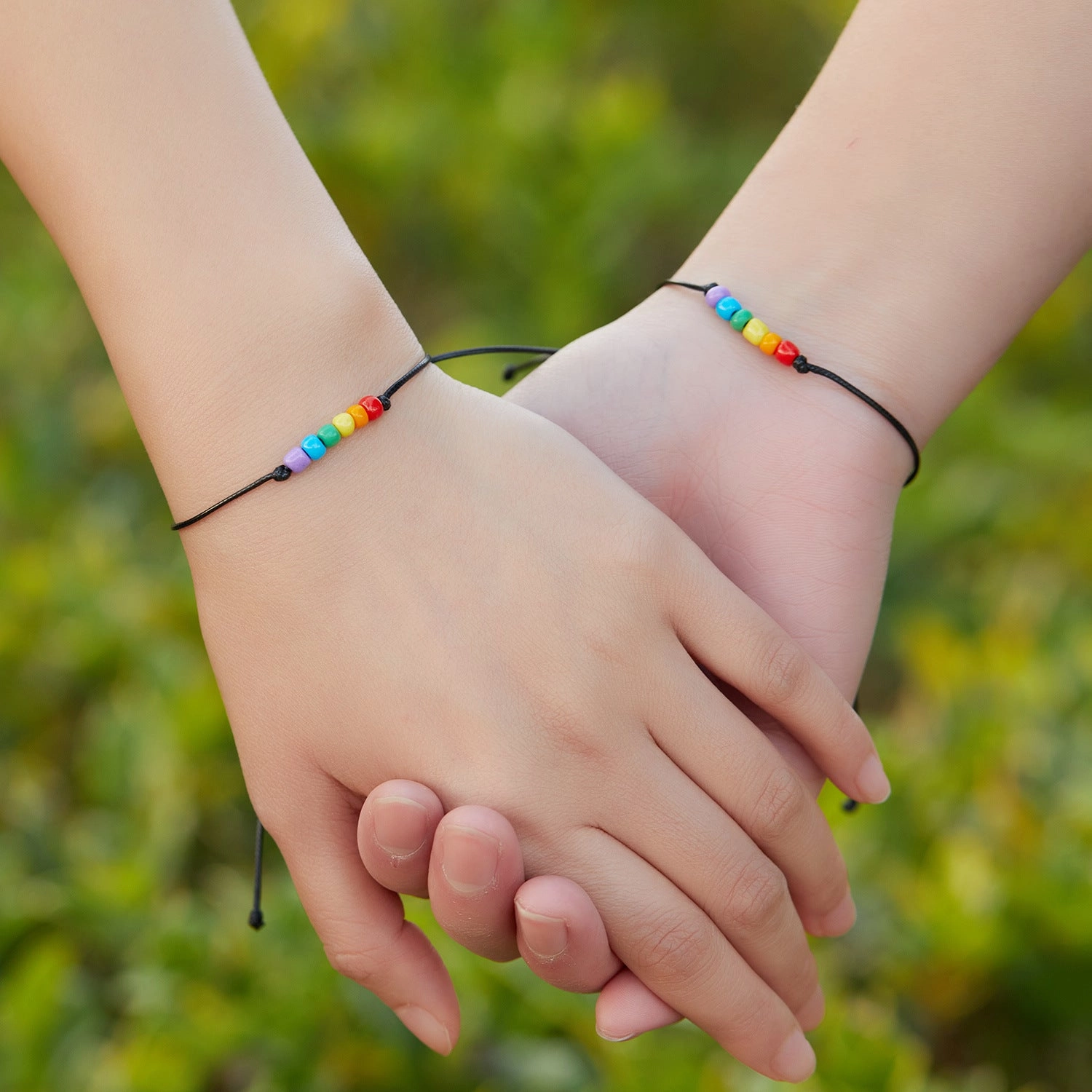 Wholesale Rainbow Eyes Paper Card Couple Crystals 2 Pack Woven Adjustable Set Bracelet