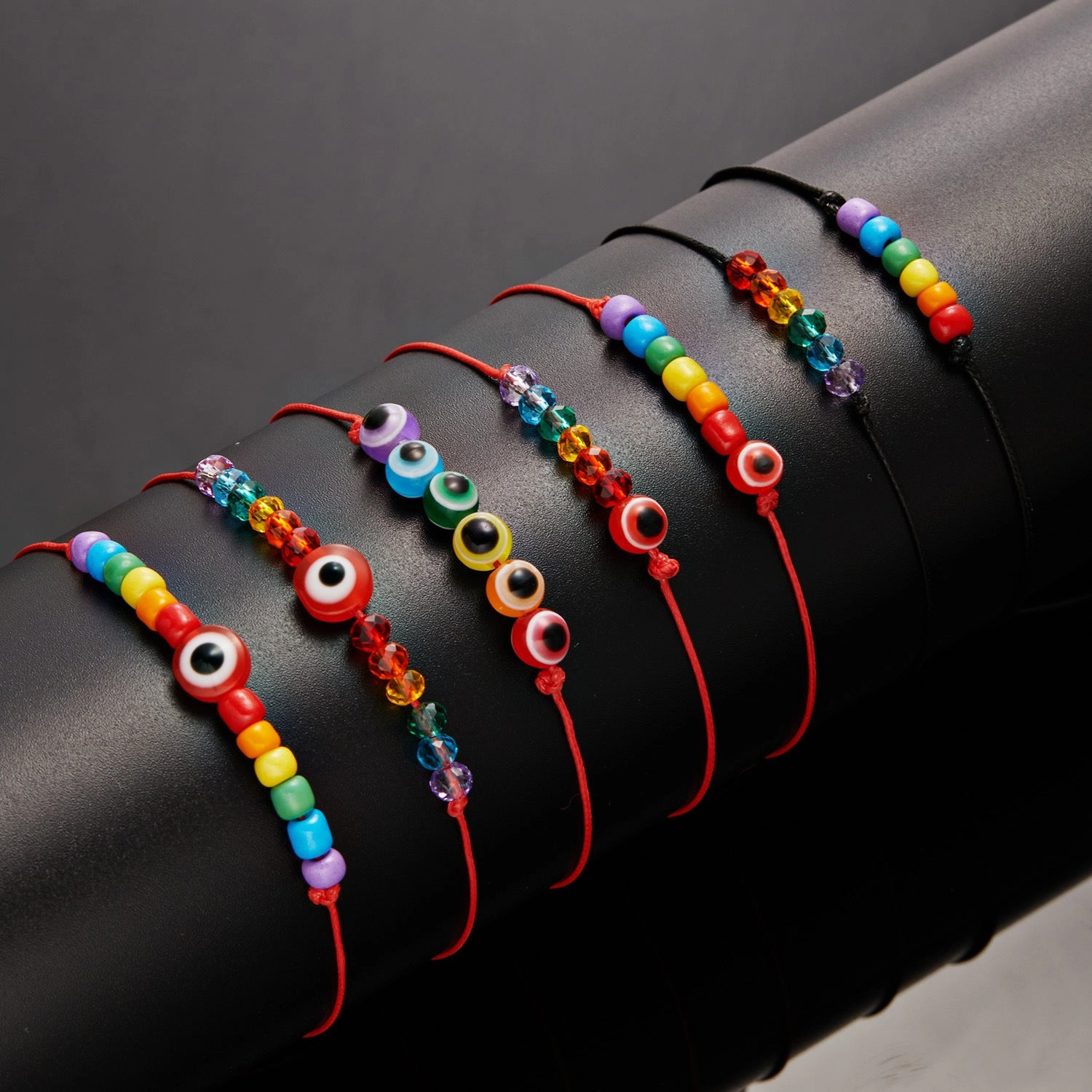 Wholesale Rainbow Eyes Paper Card Couple Crystals 2 Pack Woven Adjustable Set Bracelet