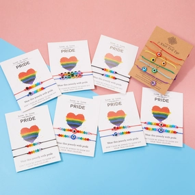 Wholesale Rainbow Eyes Paper Card Couple Crystals 2 Pack Woven Adjustable Set Bracelet