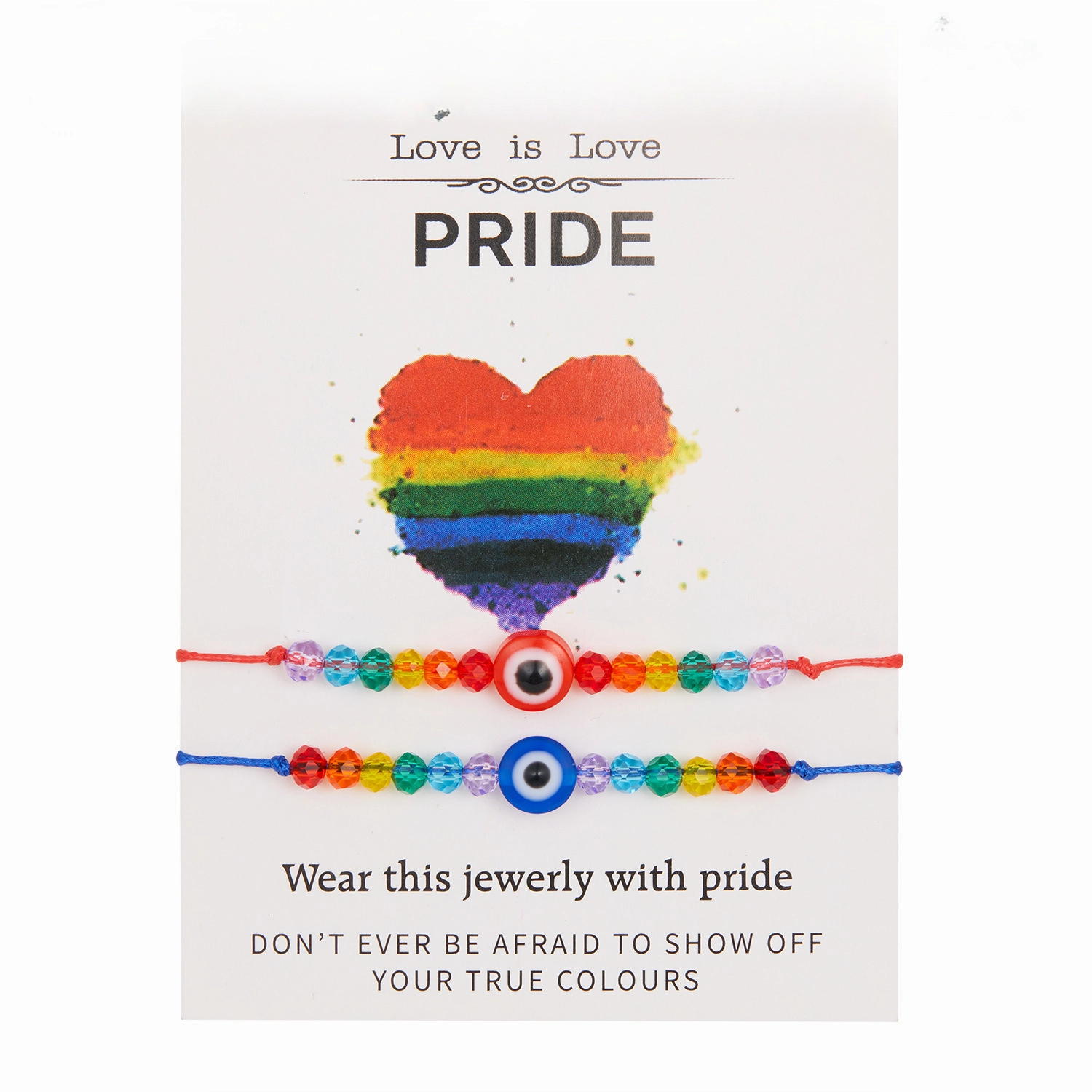 Wholesale Rainbow Eyes Paper Card Couple Crystals 2 Pack Woven Adjustable Set Bracelet