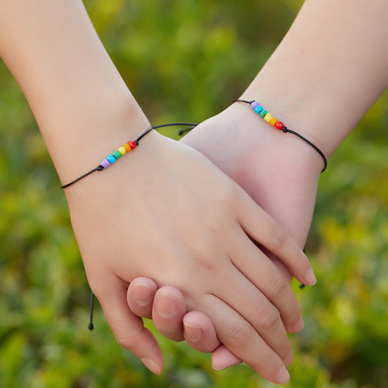 Wholesale Rainbow Eyes Paper Card Couple Crystals 2 Pack Woven Adjustable Set Bracelet