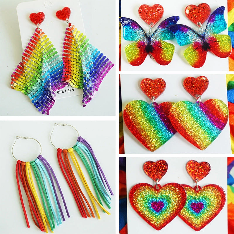 Wholesale Rainbow Flag LGBT Festival Shine Bright Love Acrylic Color Tassel Ear Ring