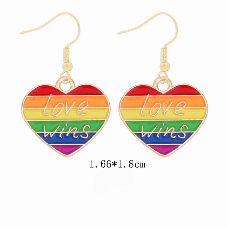 Wholesale Rainbow Flag Love Heart Alloy Pendant Drip Oil Earrings